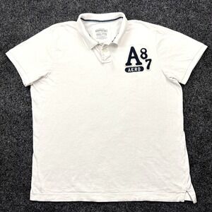 Aeropostale A87 Chenille Patch Pique Polo Shirt Mens 36 Extended Size 3XL White